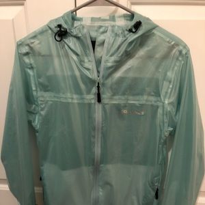 Blue/green rain jacket